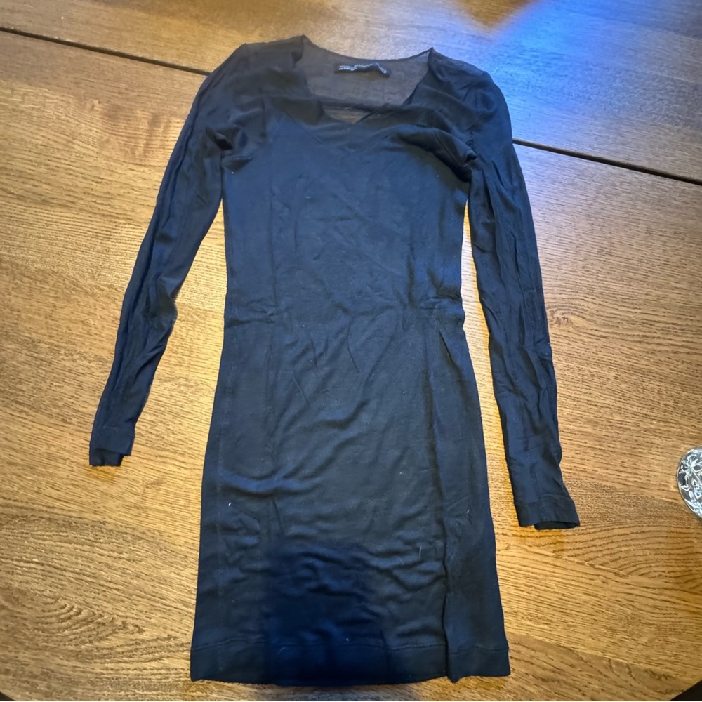 All Saints Black Sheath Dress Long Sleeve Square Neck